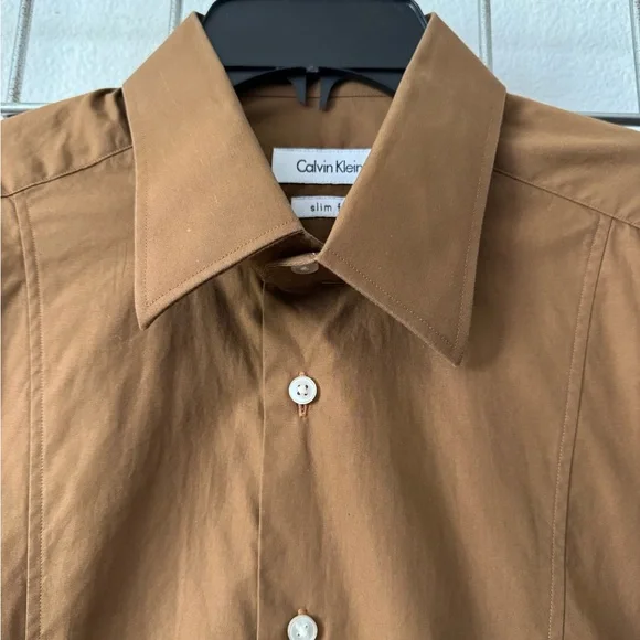 CALVIN KLEIN Brown Slim Fit Dress Shirt - Picture 2 of 7